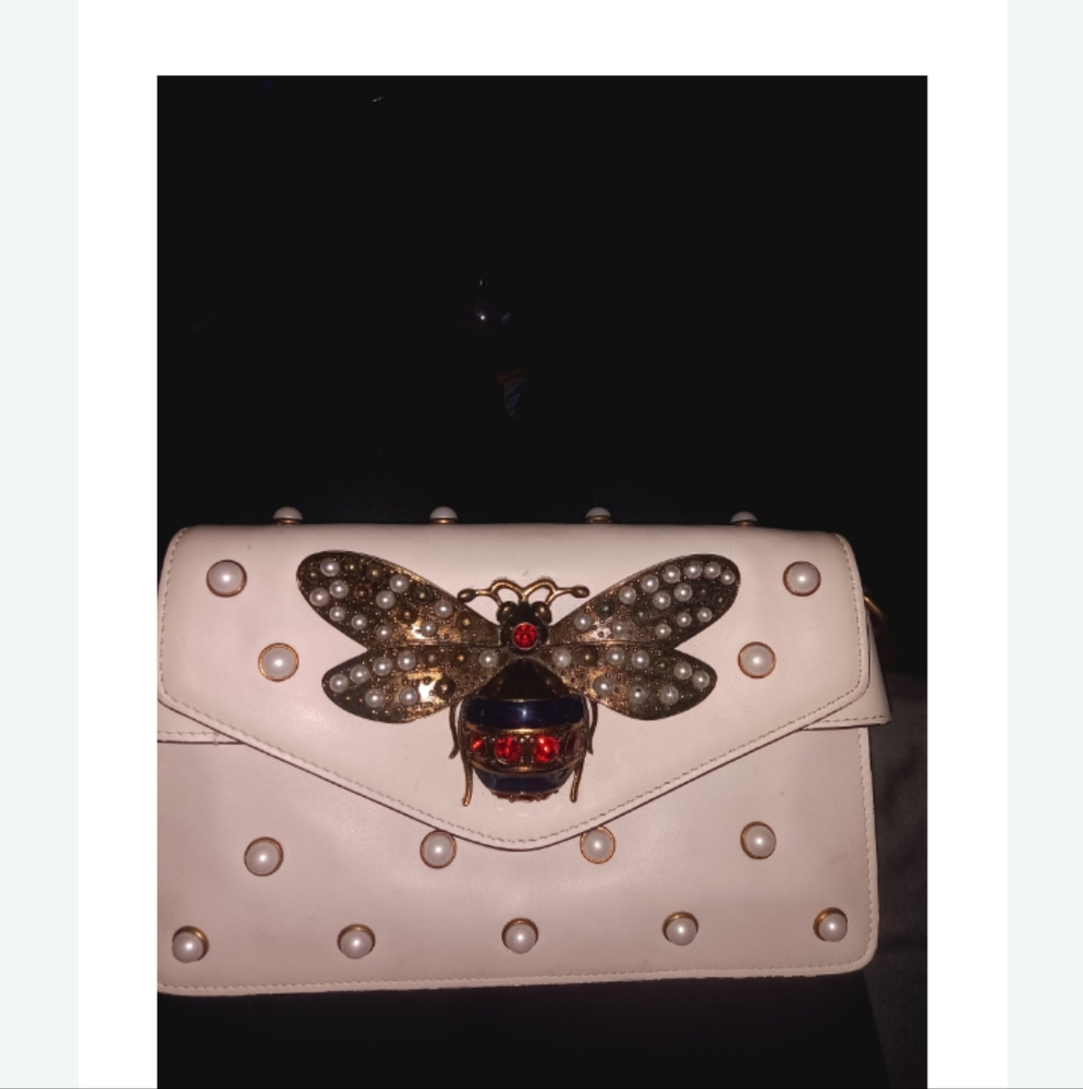 Gucci Cream Clutch with Embellished Bee